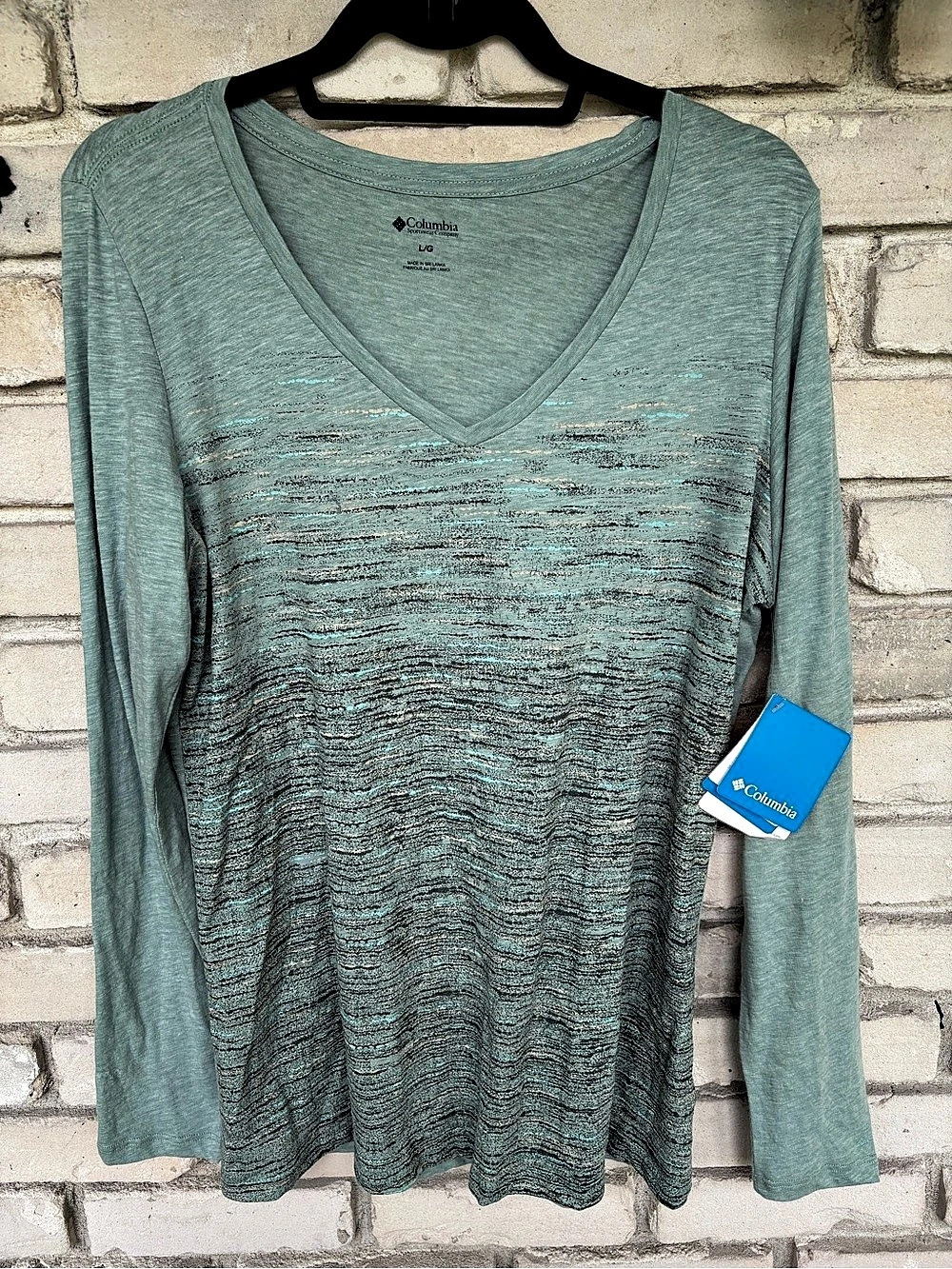 Columbia Women's Abstract Long Sleeve Top in Green Size Large NWT